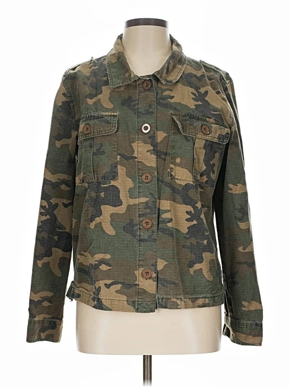 Sanctuary Camouflage Shirt Jacket Camo Ripstop Cotton Green Brown Medium
